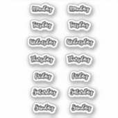 Jours de la semaine Stickers Black Outline White P (Devant)