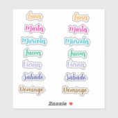 Jours de la semaine Stickers Espagnol Custom (Feuille)
