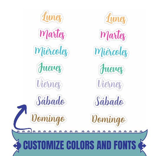 Jours de la semaine Stickers Espagnol Custom