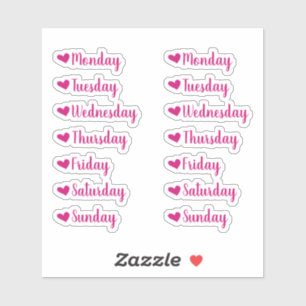 Jours de la semaine Stickers Pink Heart Planner