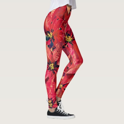 Jours de Noël Poinsettia Fleur Art Leggings (Droite)
