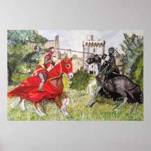 Joust médiéval contre une affiche de château