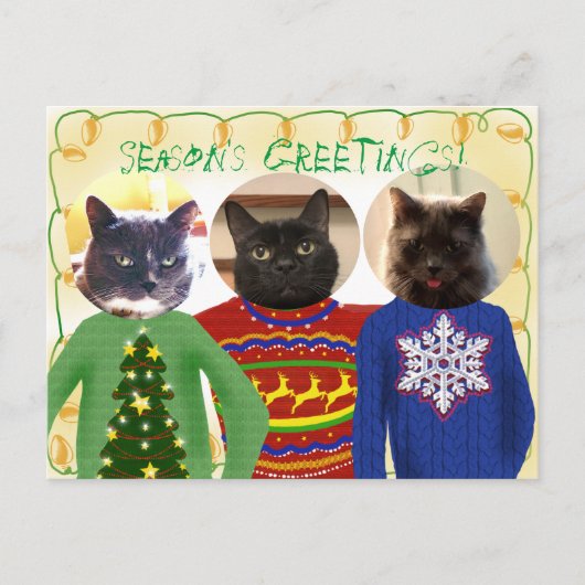 Jouw 3 katten in Ugly Kerstmis Briefkaart (Voorkant)