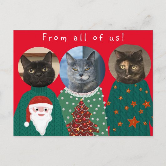 Jouw 3 katten in Ugly KerstSweaters Briefkaart (Voorkant)