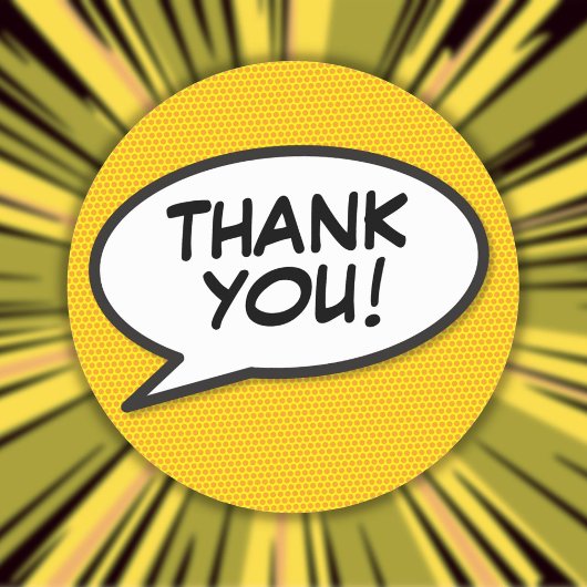 Jouw bedankbericht spraakwolk Fun Comic Ronde Sticker