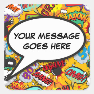 Jouw Bericht Spraakballon Fun Retro Vierkante Sticker