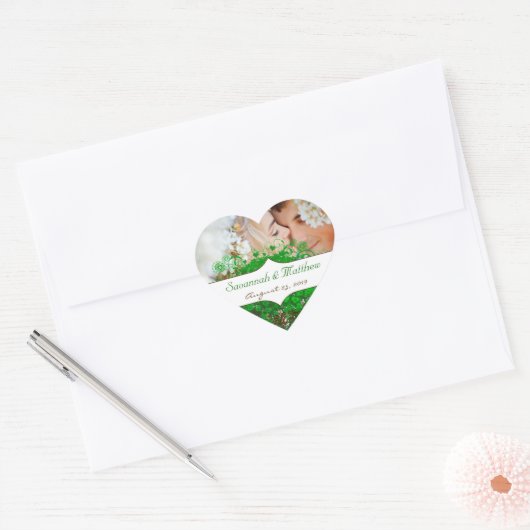 Jouw foto Emerald Heart Leaf Tree Wedding Hart Sticker (Envelop)