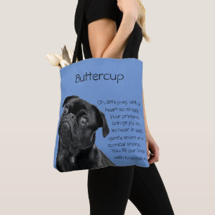 Jouw foto en woorden Zwarte Pug Puppy met Gedicht Draagtas