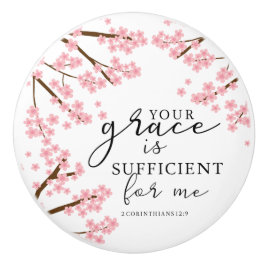 Jouw Grace is voldoende Bijbelse Cherry Blossom. Keramische Knop
