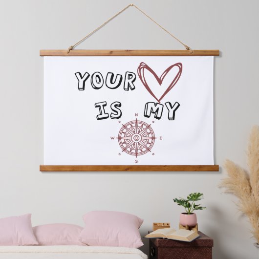 Jouw hart is mijn kompas. hangend wandkleed (Slaapkamer)