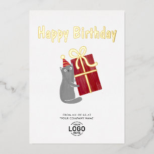 Jouw Logo Cute Kat Burgundy Cadeau Zakelijk Verjaa Folie Uitnodiging