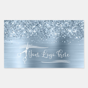 Jouw Logo Glitterig Lichtblauw Glamourous Rechthoekige Sticker