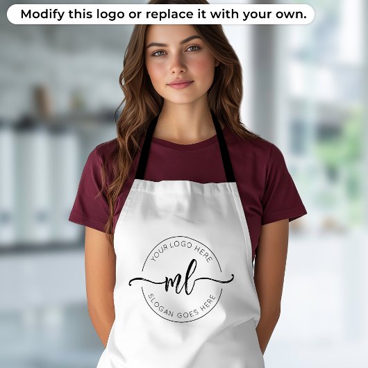 Jouw Logo Hier Script Monogram Zwart en Wit Schort