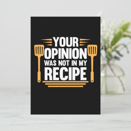 Jouw mening niet in recept kook chef koken bedankkaart (Staand voorkant)