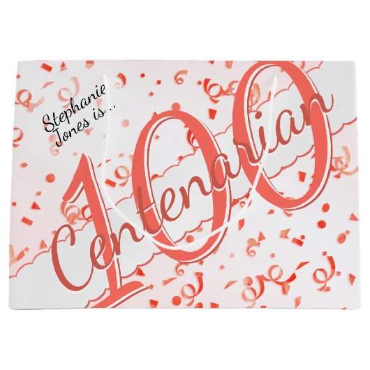 Jouw naam - 100 jaar honderdjarig koraal/wit groot cadeauzakje (Voorkant)