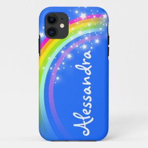 "Jouw naam" (10 letters): regenboogblauwe ifoon iPhone 11 Hoesje