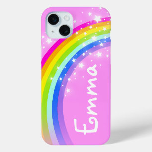 Jouw naam 4-letter regenbooglichtroze iPhone 15 mini hoesje