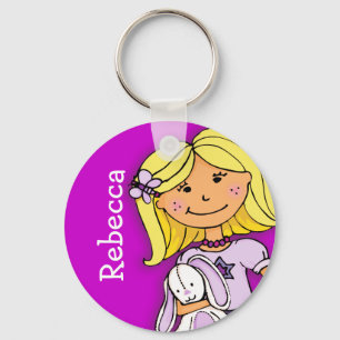 Jouw naam 7 de blonde paarse sleutelhanger van