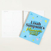 Jouw naam 80s Memphis Blauw Geel Retro Shapes Planner (Display)