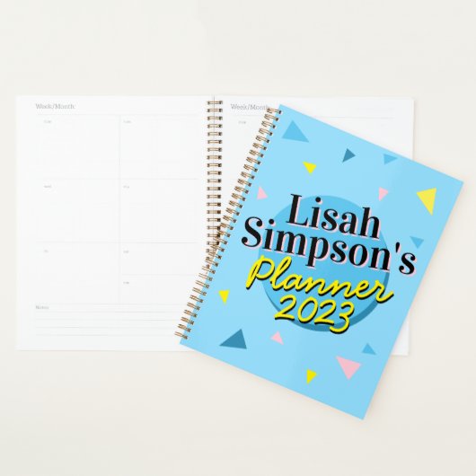 Jouw naam 80s Memphis Blauw Geel Retro Shapes Planner (Display)
