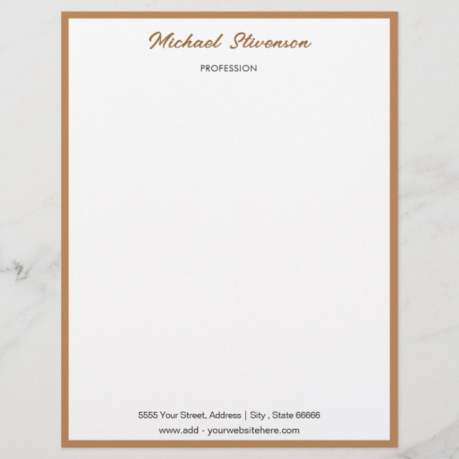 Jouw naam Adres Website Gold Framed Letterhead Briefhoofd (Voorkant)