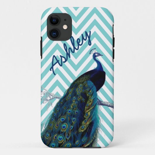 jouw naam Aqua Chevron Peacock Case-Mate iPhone Case (Achterkant)