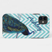 jouw naam Aqua Chevron Peacock Case-Mate iPhone Case (Achterkant (horizontaal))