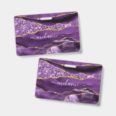 Jouw naam Badge Agate Paars Violet Gold Marble (Voor- en achterkant)