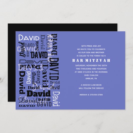 JOUW NAAM Bar Bat Mitzvah Uitnodiging (Voorkant / Achterkant)