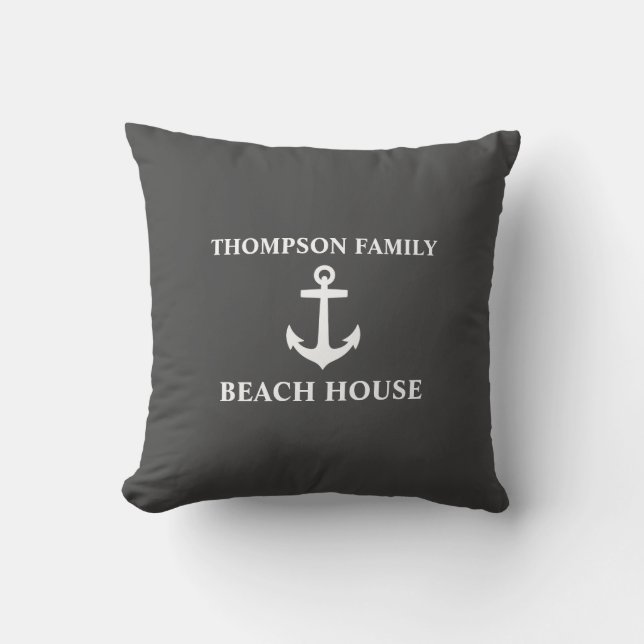Jouw naam Beach House Anchor Grey Kussen (Voorkant)