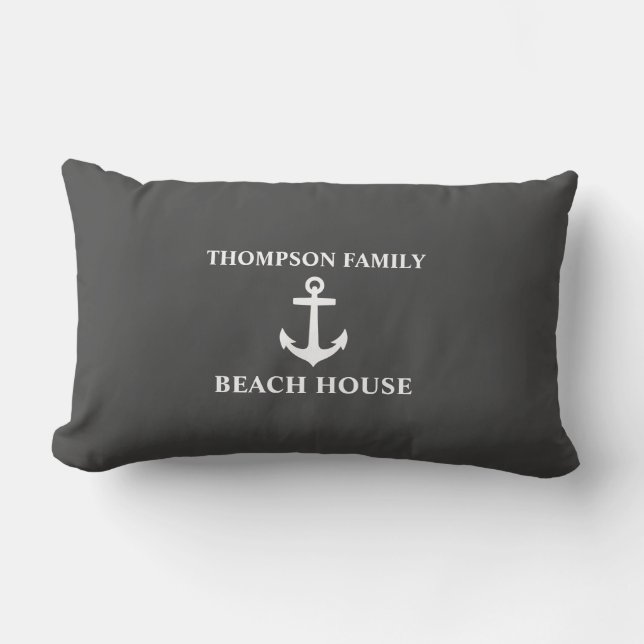 Jouw naam Beach House Anchor Grey Kussen (Voorkant)