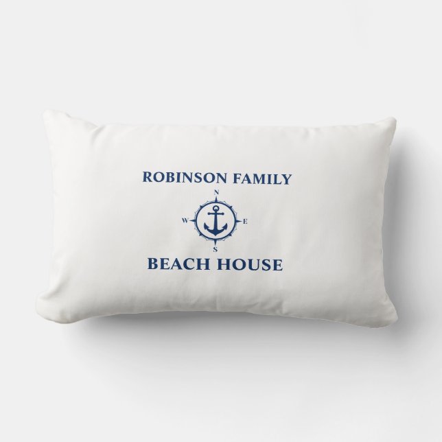 Jouw naam Beach House Compass Anchor White Kussen (Voorkant)