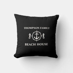 Jouw naam Beach House Seahorse Anchor Black sh0a Kussen