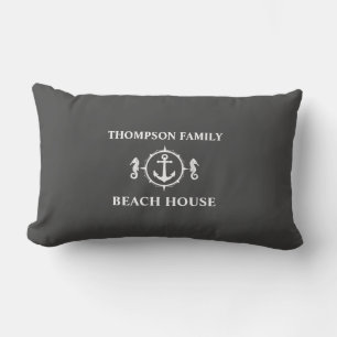 Jouw naam Beach House Seahorse Anchor Gray0a Kussen