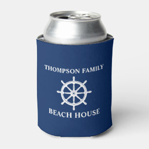 Jouw naam Beach House Shield Wheel Helm Navy Blue Blikjeskoeler
