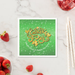 Jouw naam Bericht St Patricks Day Gold Shamrock Servet