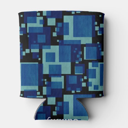 Jouw naam blauw retro Abstract ontwerp toevoegen Blikjeskoeler (Achterkant)