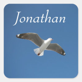 Jouw naam Blue Sky Seagull-foto toevoegen Vierkante Sticker