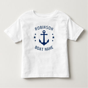 Jouw naam & Boat  Anchor Stars Blue & White Kinder Shirts