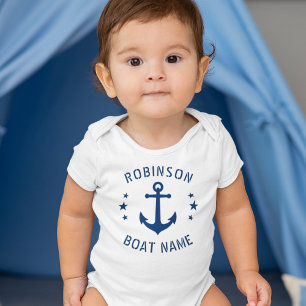 Jouw naam & Boat  Anchor Stars Blue & White Romper