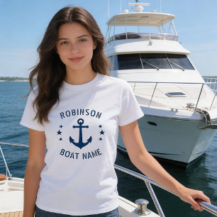 jouw naam & Boat  Anchor Stars Blue & White T-shirt