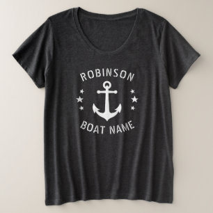 Jouw naam & Boat  Anchor Stars Grey & White Grote Maat T-shirt