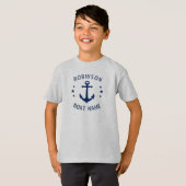 Jouw naam & Boot  Anker Sterren Blauw & Grijs T-shirt (Voorkant volledig)