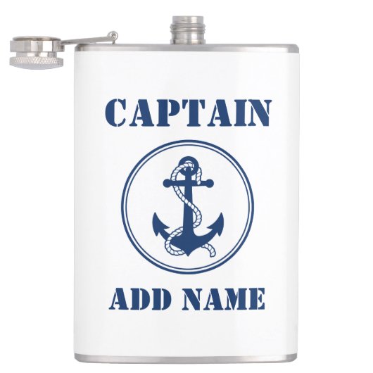 Jouw naam Captain Flask Anker & Touw Wit Heupfles (Geopend)