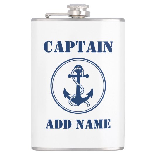 Jouw naam Captain Flask Anker & Touw Wit Heupfles (Voorkant)
