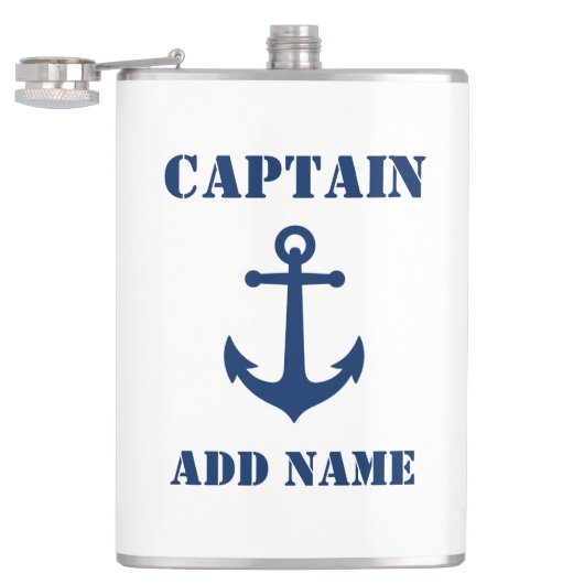 Jouw naam Captain Flask Anker Wit Heupfles (Geopend)