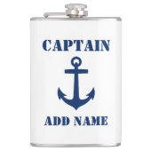 Jouw naam Captain Flask Anker Wit Heupfles (Voorkant)