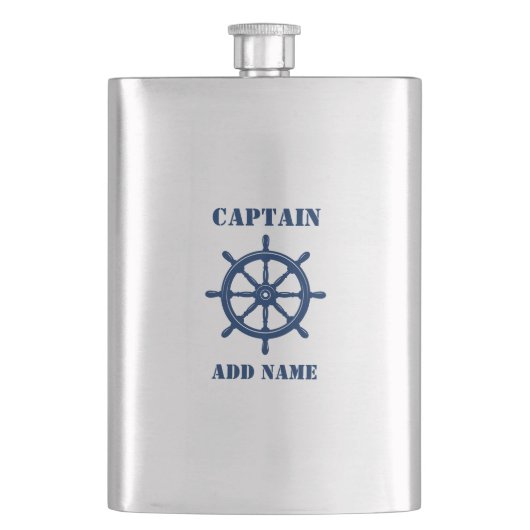 Jouw naam Captain Flask Ships Wheel Helm Navy Flacon (Voorkant)