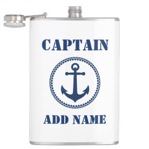 Jouw naam Captain Flask Zee Anker Wit Heupfles