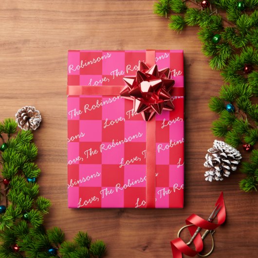 Jouw naam Checker Checkerboard toevoegen Roze en R Cadeaupapier (Feestdagen Geschenken)
